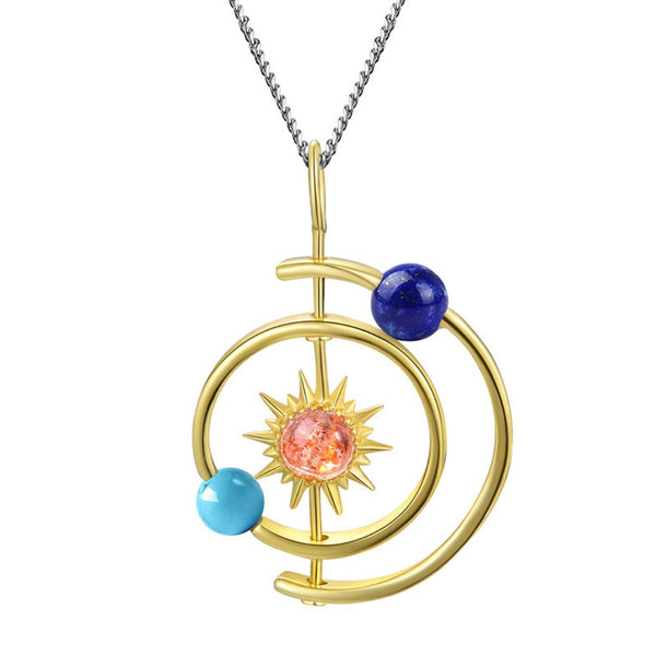 FJW S925 natural stone mysterious solar system necklace