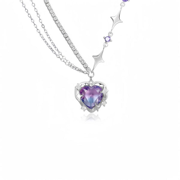 FJW S925 sterling silver purple gradient tourmaline shine stars necklace
