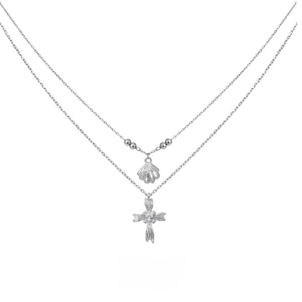 FJW S925 sterling silver cross fish tail stacking necklaces