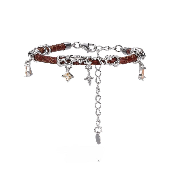 FJW S925 sterling silver red leather star bracelet