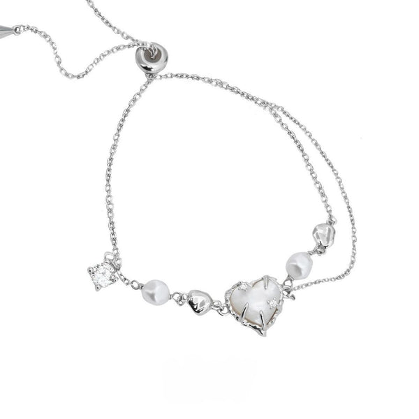 FJW S925 sterling silver heart fritillary pearls bracelet