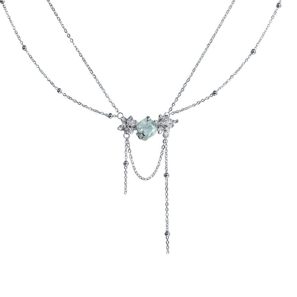 FJW S925 jasmine flowers sprites gren gem necklace