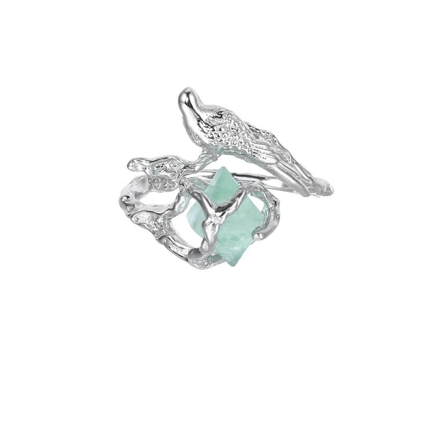 FJW S925 fly bird fluorite beautiful forest adjustable ring