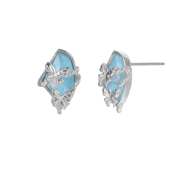 FJW S925 blue lake butterfly fresh stud earrings