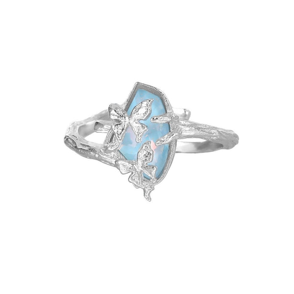 FJW S925 blue lake butterfly adjustable ring