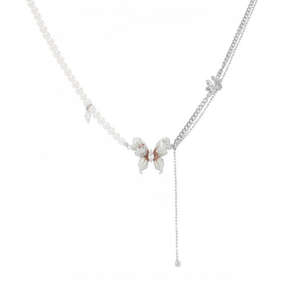 FJW cream coffee butterfly pearl necklace