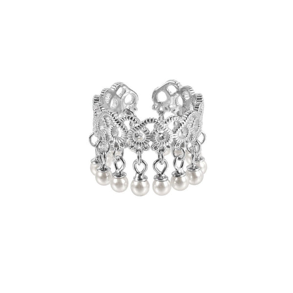 FJW S925 braided lace pearl elegant open-end ring
