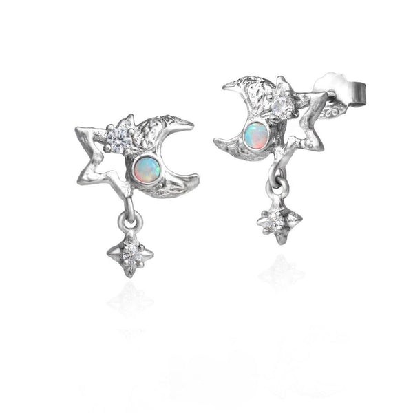 FJW S925 sterling silver sweet opal fantasy moon surface trendy stud earrings
