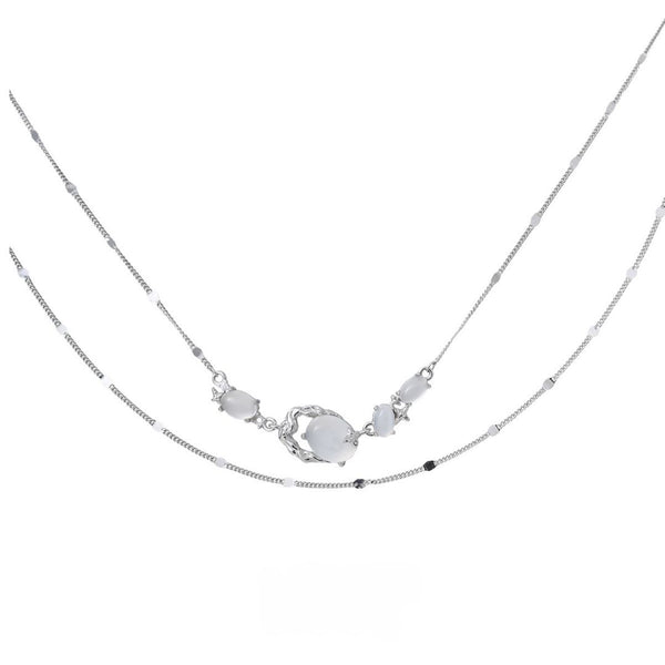 FJW S925 sterling silver white agate double layer necklace