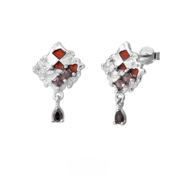 FJW S925 sterlings silver red mosaic earrings