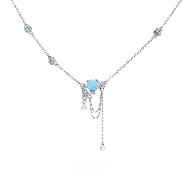 FJW S925 romantic blue thorn rose necklace