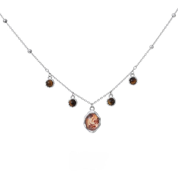 FJW sterling silver brown glass printing necklace