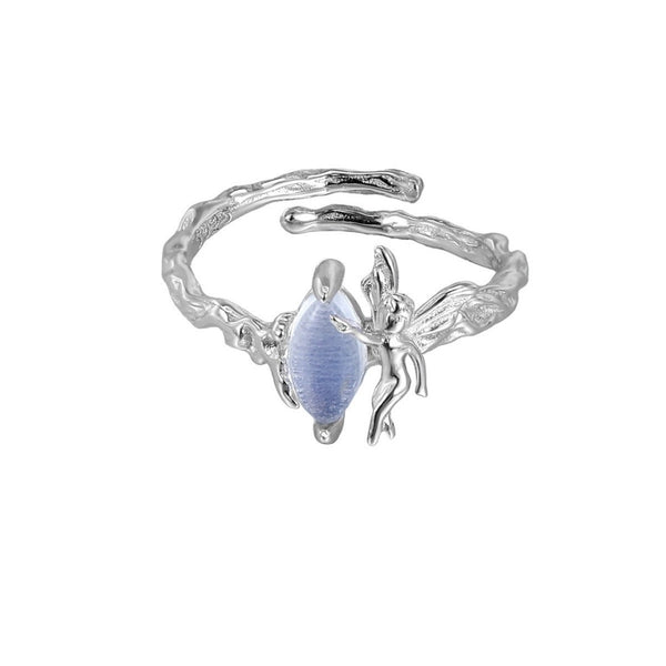 FJW S925 silver fairy tale elf opal egg adjustable ring