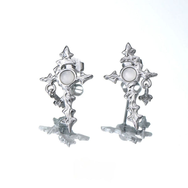 FJW S925 sterling silver minimal star moon cross stud earrings