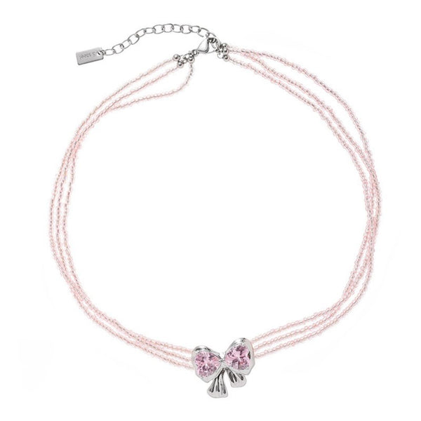FJW pink beads sweet butterfly necklace