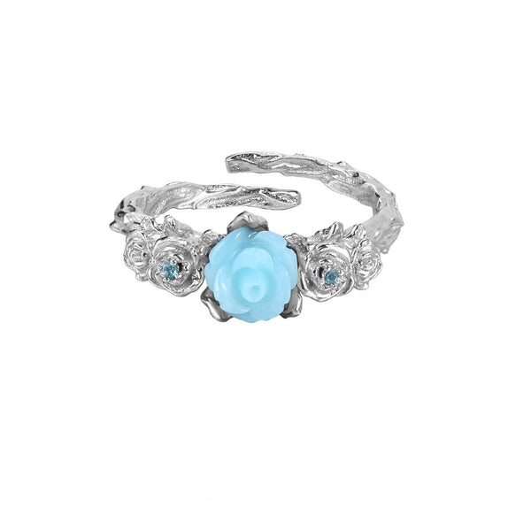 FJW S925 romantic blue thorn rose adjustable rings