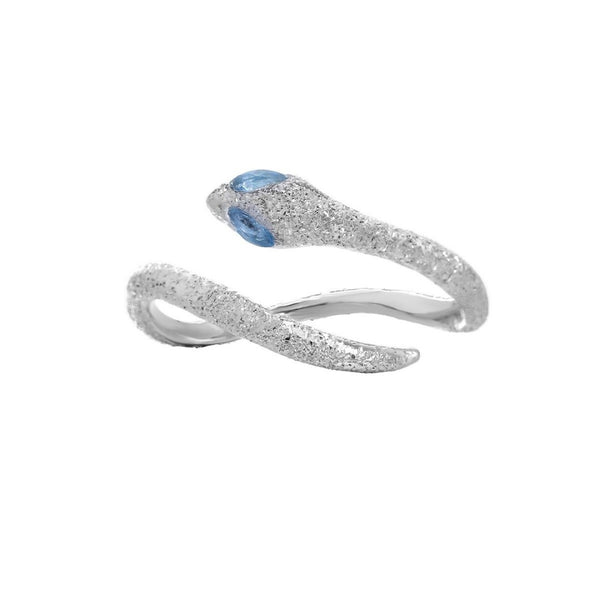 S925 blue eyes snake matte adjustable ring
