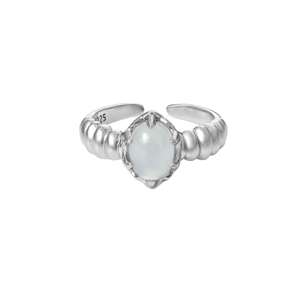 FJW S925 sterling silver ripple white agate stone adjustable ring
