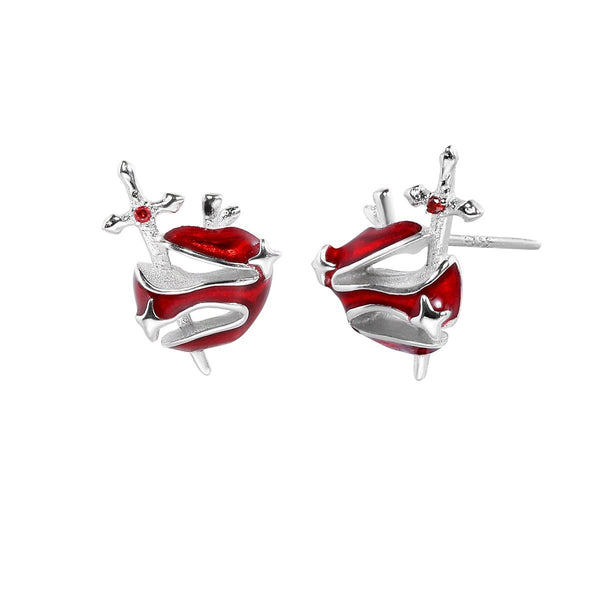 FJW trend S925 knight sword red apple stud earrings