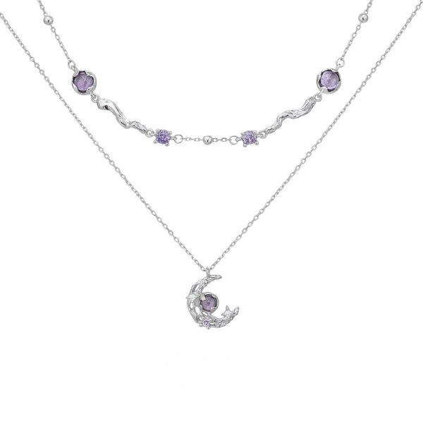 FJW S925 sterling silver purple stacking necklaces