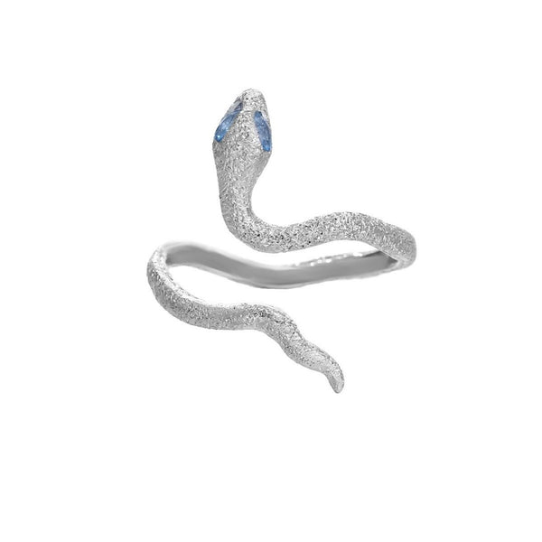 S925 blue eyes snake matte adjustable ring
