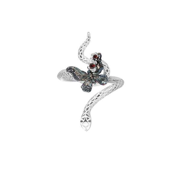 FJW S925 green butterfly snake open-end ring
