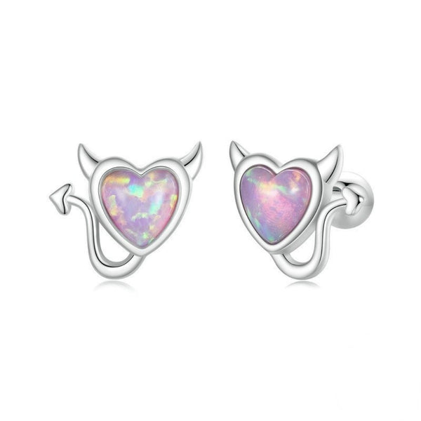 FJW S925 pink purple little cute devil opal stud earrings