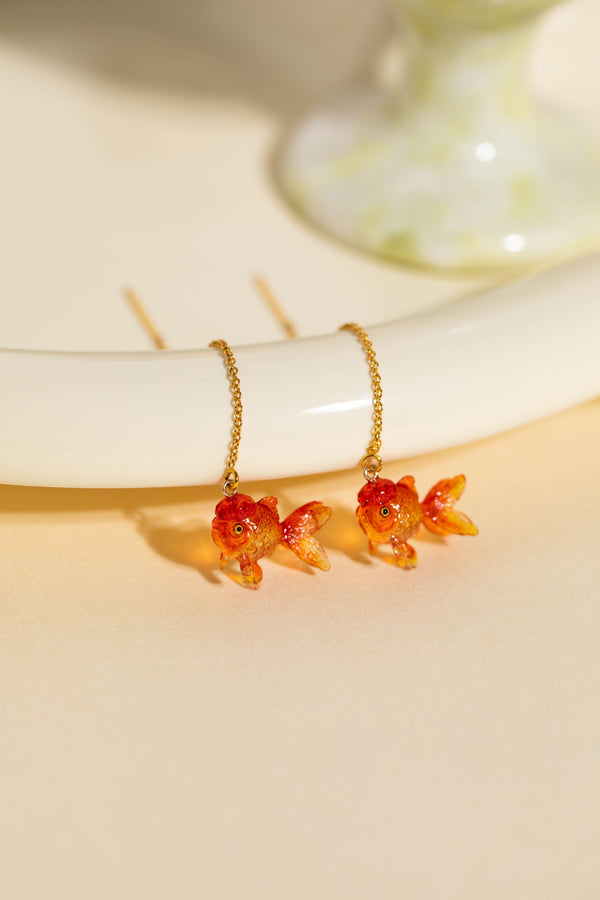 FJ x TEABAG 14kgoldfilled goldfish earrings resin jewelry handmade accessories ear chain