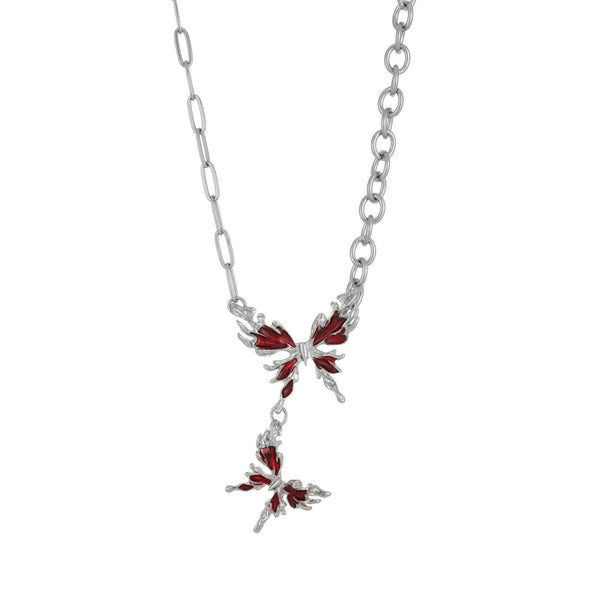 FJW charm red two butterfly necklace