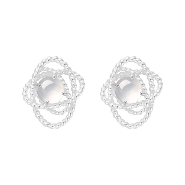 FJW S925 sterling silver white agate stud earrings