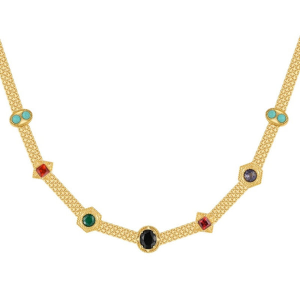 FJW elegant colorful gemstones short retro necklace