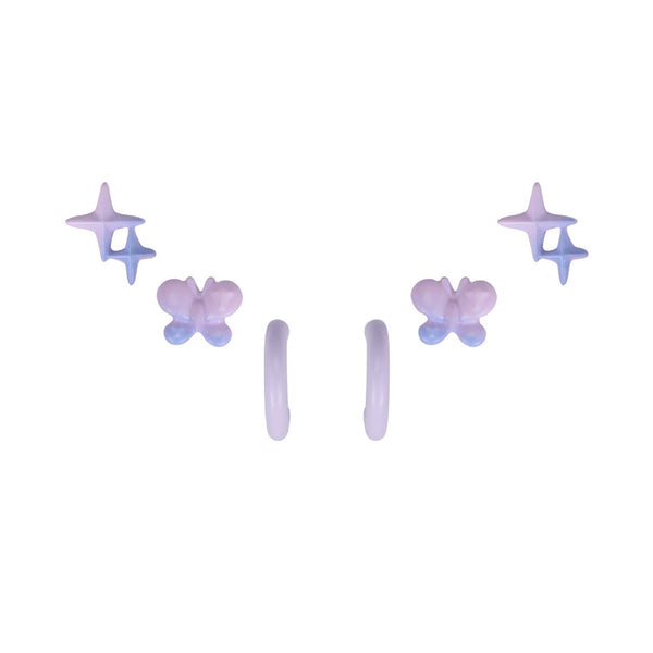 FJW fresh gradient blue purple four pointed star helix earring set (3 pairs included)