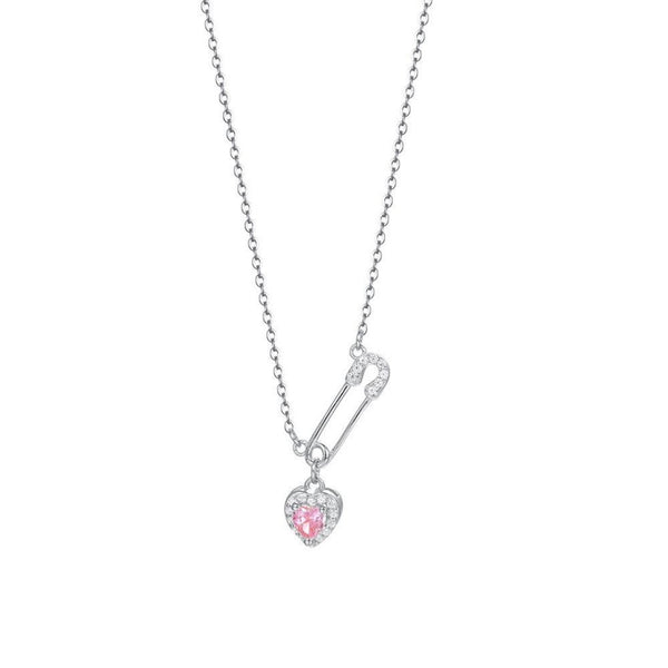 FJW S925 pink sweetheart paper clip necklace