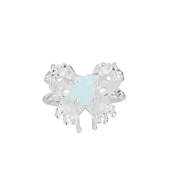 FJW S925 ice Island blue butterfly aquamarine adjustable ring