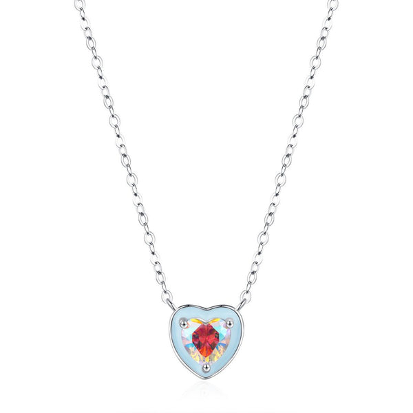 FJW cute S925 sterling silver blue heart necklace