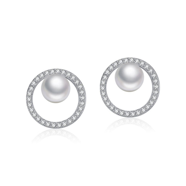 FJW S925 sterling silver gentle pearl circle earrings