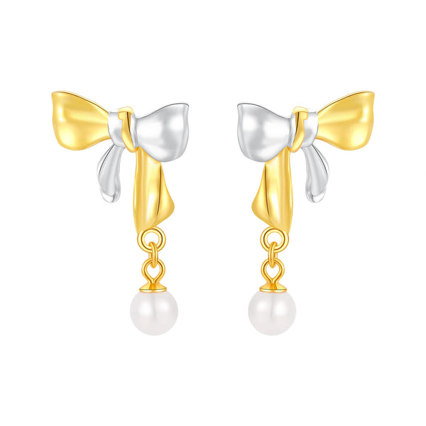 FJW S925 minimal sweet pearl bow stud earrings