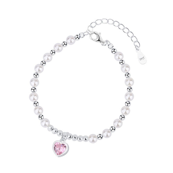 FJW S925 cute pink heart&bear sweet bracelet