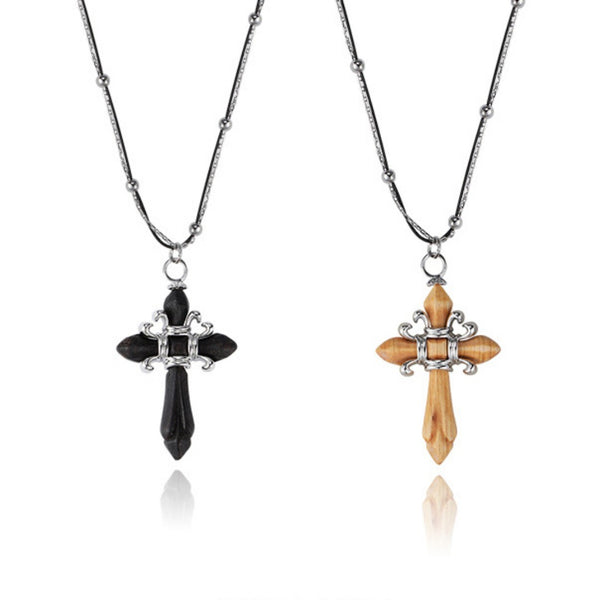 FJW retro wooden cross necklace fashion clothing accessories