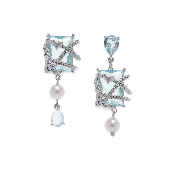 FJW S925 glacier sugar cube pearl earrings