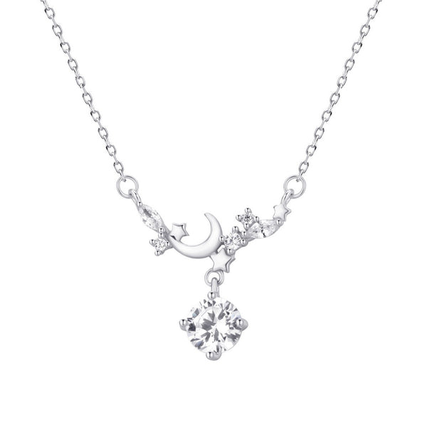 FJW S999 sterling silver pure romantic shining moon stars necklace