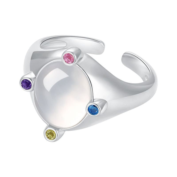 FJW four color little stone S925 sterling silver white adjustable agate ring