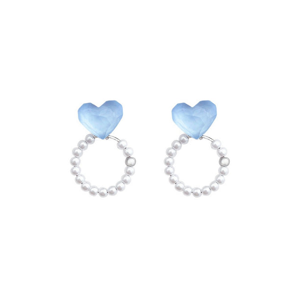 FJW sweet blue heart pearl stud earrings