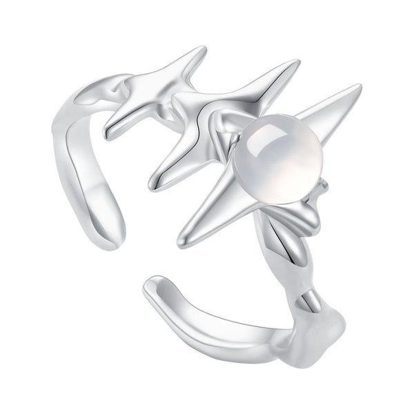 FJW S925 sterling silver cool star white moonlight agate  adjustable ring