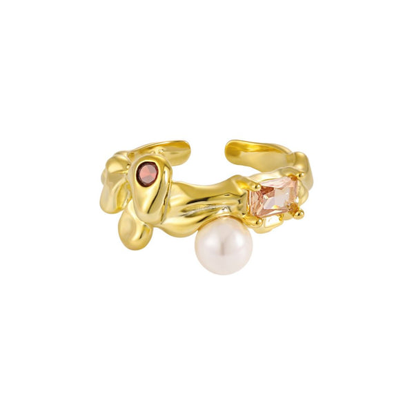 FJW S925 sterling silver lava pearl adjustable ring
