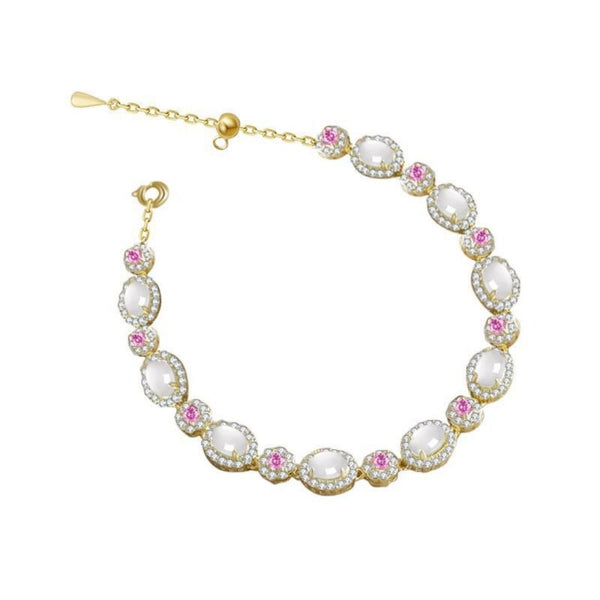 FJW sweet pink cherry blossom white chalcedony bracelet