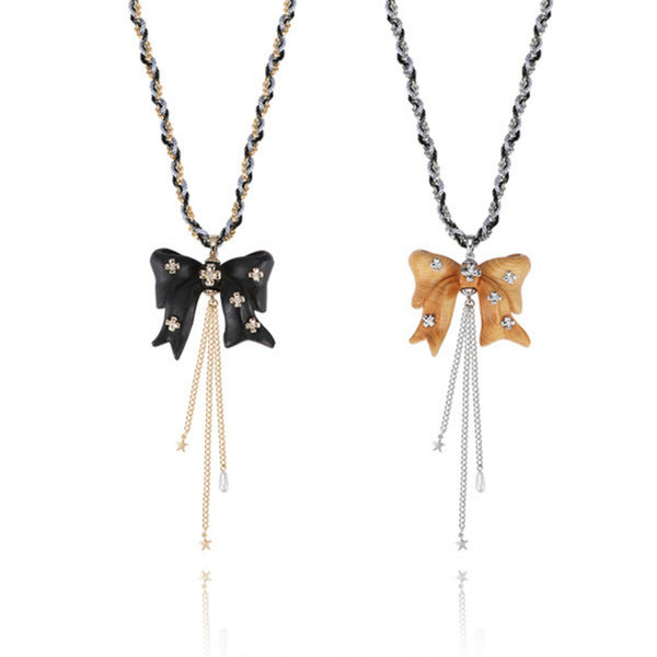 FJW sweet wooden butterfly tassel necklace unique clothing accessories