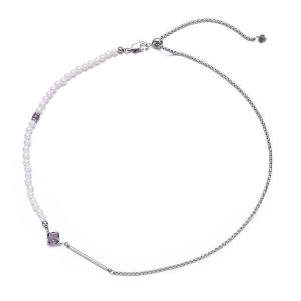 FJW gentle glass pearl chain trendy purple necklace
