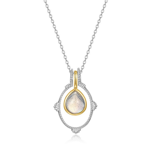 FJW S925 elegant drop labradorite stone necklace