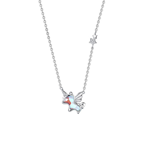 FJW S925 colorful stone cute unicorn necklace